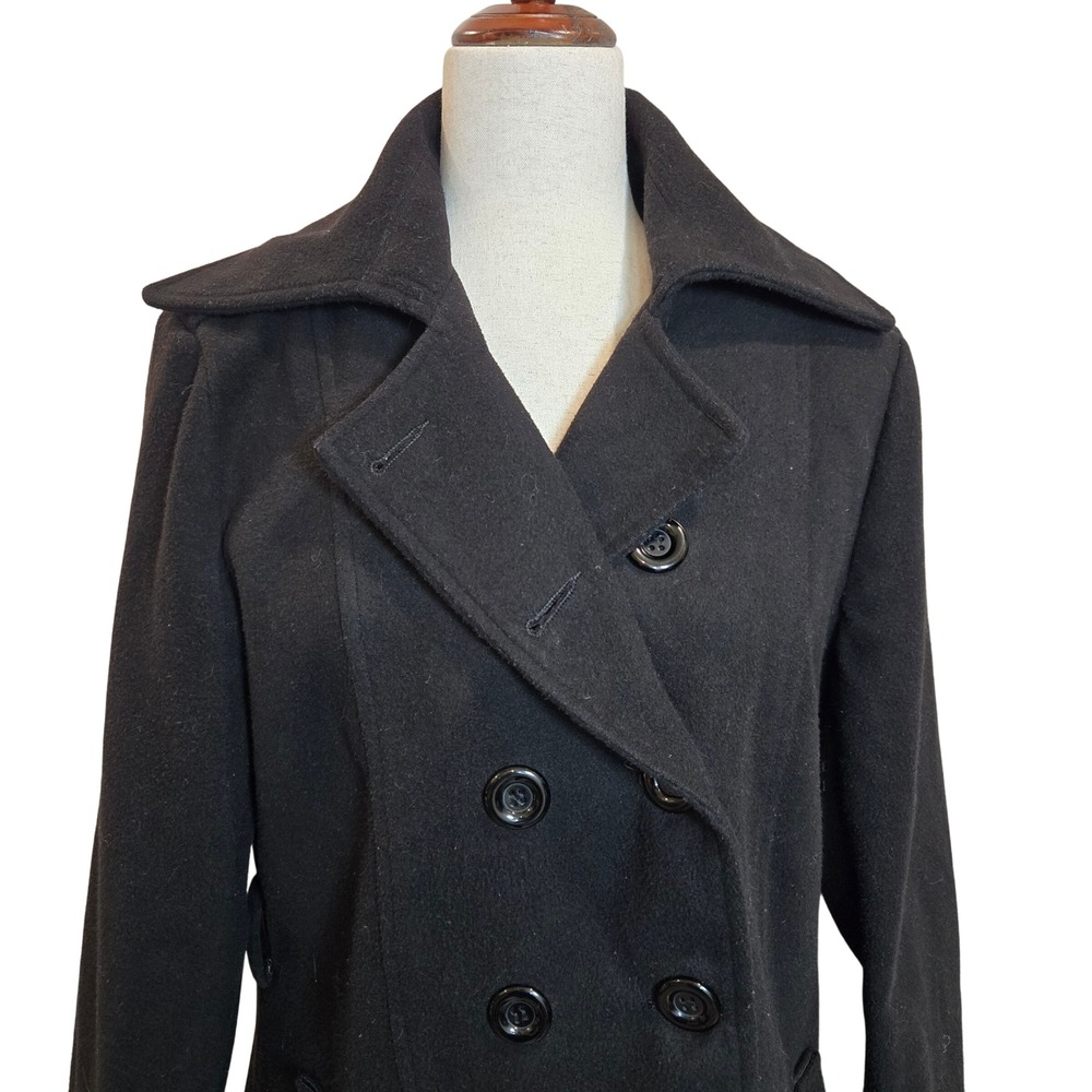 ALYY Womens M Black Double Breasted Wool Blend Pea Coat Jacket - Picture 4 of 9